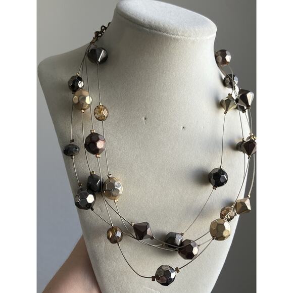 Chico's Antiqued Bronze Layered Multi Strand Necklace Beads 20” - Picture 1 of 6